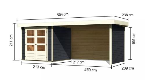 drevený domček KARIBU ASKOLA 2 + prístavok 280 cm vrátane zadnej a bočnej steny (38659) antracit