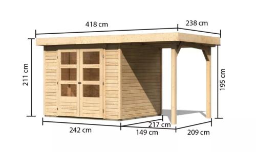 drevený domček KARIBU ASKOLA 3 + prístavok 150 cm (23491) natur