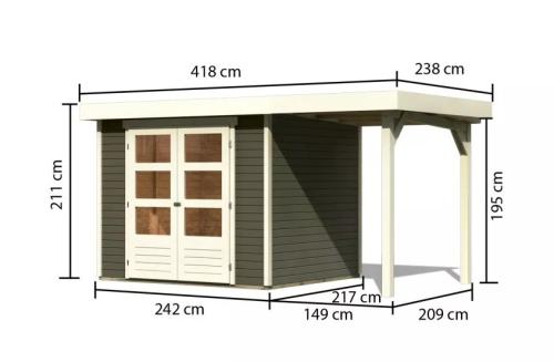 drevený domček KARIBU ASKOLA 3 + prístavok 150 cm (23497) terragrau