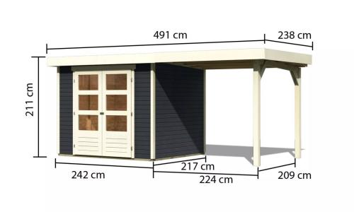 drevený domček KARIBU ASKOLA 3 + prístavok 240 cm (38662) antracit