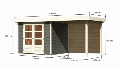 drevený domček KARIBU ASKOLA 3 + prístavok 240 cm vrátane zadnej steny (9171) terragrau