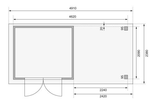 drevený domček KARIBU ASKOLA 3 + prístavok 240 cm vrátane zadnej steny (9171) terragrau