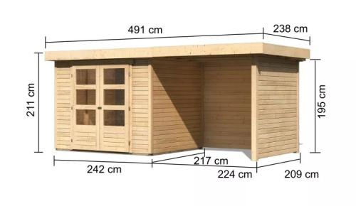 drevený domček KARIBU ASKOLA 3 + prístavok 240 cm vrátane zadnej a bočnej steny (77725) natur
