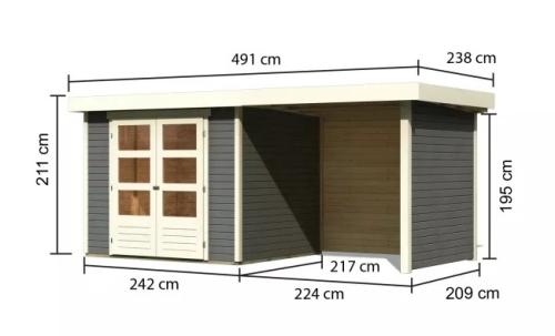 drevený domček KARIBU ASKOLA 3 + prístavok 240 cm vrátane zadnej a bočnej steny (82923) terragrau