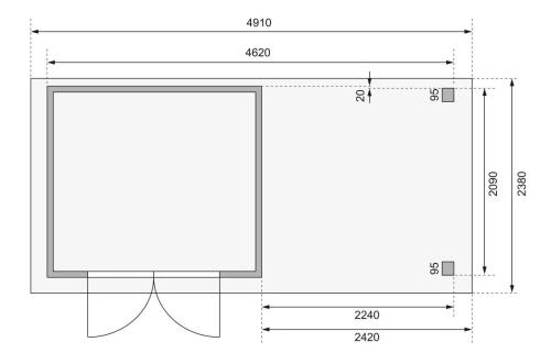 drevený domček KARIBU ASKOLA 3 + prístavok 240 cm vrátane zadnej a bočnej steny (82923) terragrau