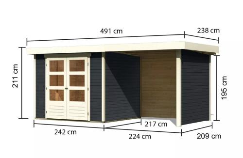 drevený domček KARIBU ASKOLA 3 + prístavok 240 cm vrátane zadnej a bočnej steny (38664) antracit