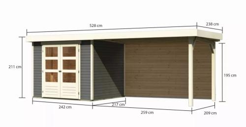 drevený domček KARIBU ASKOLA 3 + prístavok 280 cm vrátane zadnej steny (9174) terragrau