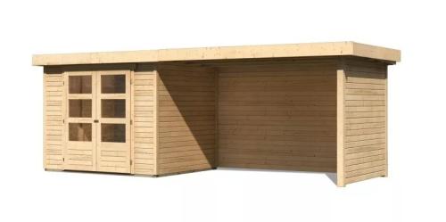 drevený domček KARIBU ASKOLA 3 + prístavok 280 cm vrátane zadnej a bočnej steny (77727) natur