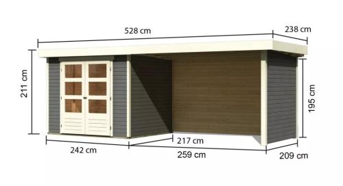 drevený domček KARIBU ASKOLA 3 + prístavok 280 cm vrátane zadnej a bočnej steny (82925) terragrau