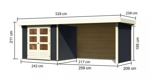 drevený domček KARIBU ASKOLA 3 + prístavok 280 cm vrátane zadnej a bočnej steny (38667) antracit