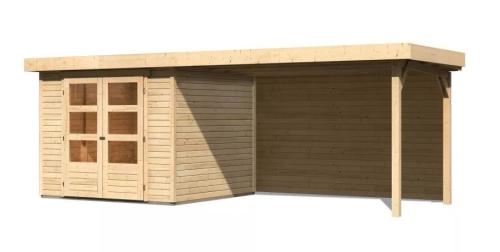drevený domček KARIBU ASKOLA 3,5 + prístavok 280 cm vrátane zadnej steny (9149) natur