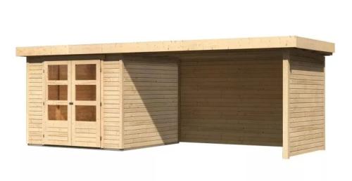 dřevěný domek KARIBU ASKOLA 3,5 + přístavek 280 cm včetně zadní a boční stěny (77721) natur
