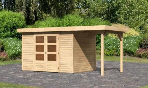 drevený domček KARIBU ASKOLA 4 + prístavok 150 cm (23498) natur