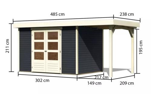 drevený domček KARIBU ASKOLA 4 + prístavok 150 cm (38669) antracit
