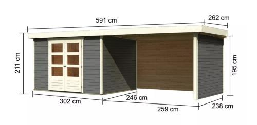 dřevěný domek KARIBU ASKOLA 5 + přístavek 280 cm včetně zadní a boční stěny (9162) terragrau