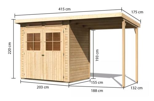 dřevěný domek KARIBU GLUCKSBURG 2 + přístavek 190 cm (83229) natur