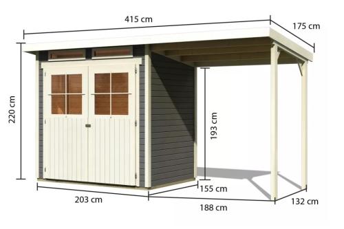 drevený domček KARIBU GLUCKSBURG 2 + prístavok 190 cm (83230) terragrau