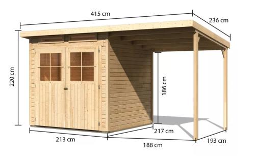 drevený domček KARIBU GLUCKSBURG 3 + prístavok 190 cm (83231) natur