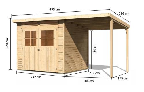 drevený domček KARIBU GLUCKSBURG 4 + prístavok 190 cm (83232) natur
