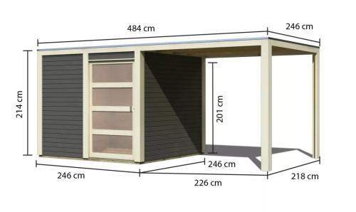 drevený domček KARIBU QUBIC 1 + prístavok 240 cm (79848) terragrau