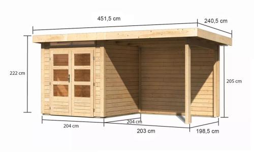 dřevěný domek KARIBU KANDERN 1 + přístavek 235 cm včetně zadní stěny (23607) natur