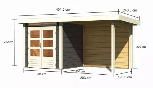 drevený domček KARIBU KANDERN 1 + prístavok 235 cm vrátane zadnej steny (23608) terragrau