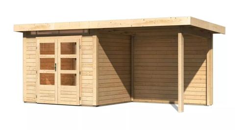 drevený domček KARIBU KANDERN 2 + prístavok 235 cm vrátane zadnej steny (23610) natur