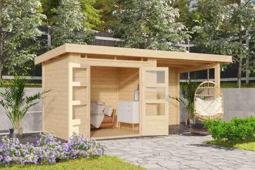 drevený domček KARIBU KANDERN 2 + prístavok 235 cm vrátane zadnej steny (23610) natur