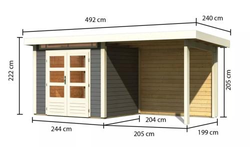 drevený domček KARIBU KANDERN 2 + prístavok 235 cm vrátane zadnej steny (23611) terragrau
