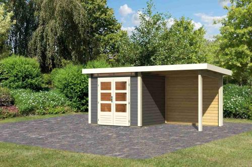 drevený domček KARIBU KANDERN 2 + prístavok 235 cm vrátane zadnej steny (23611) terragrau