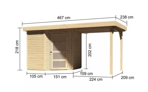 dřevěný domek KARIBU SCHWANDORF 3 + přístavek 240 cm (77738) natur