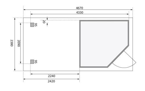 dřevěný domek KARIBU SCHWANDORF 3 + přístavek včetně zadní a boční stěny 240 cm (77741) terragrau