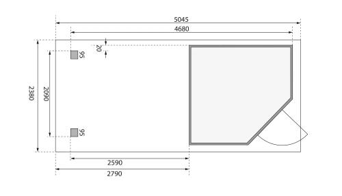 dřevěný domek KARIBU SCHWANDORF 3 + přístavek 280 cm (77742) natur