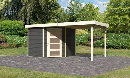 drevený domček KARIBU SCHWANDORF 5 + prístavok 240 cm (77747) terragrau
