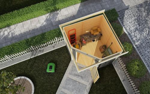 drevený domček KARIBU SCHWANDORF 5 + prístavok 240 cm (77747) terragrau