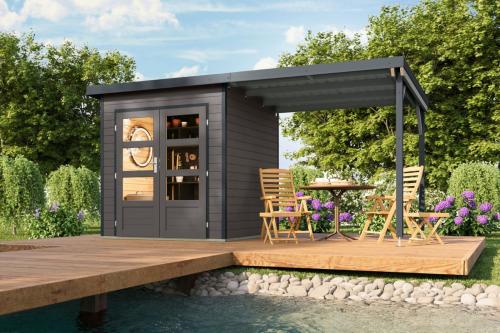 hybridný domček KARIBU PLUTO 1 (48336) terragrau / antracit + 233 cm prístavok