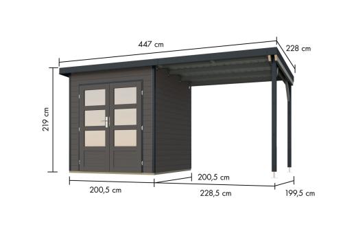hybridný domček KARIBU PLUTO 1 (48336) terragrau / antracit + 233 cm prístavok