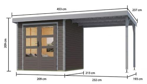 hybridný domček KARIBU JUPITER 2B (12339) terragrau / svetlo sivý + prístavok 219 cm