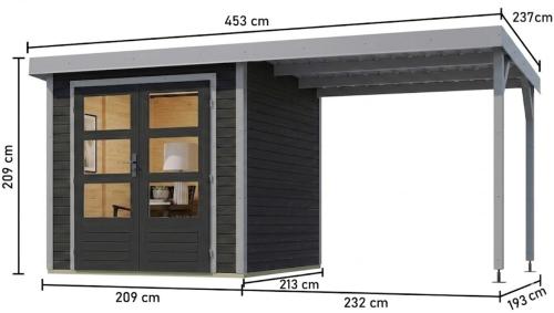 hybridný domček KARIBU JUPITER 2C (12340) antracit / svetlo sivý + prístavok 219 cm