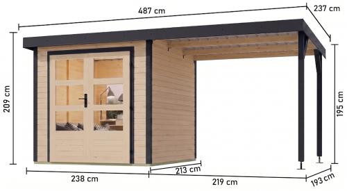 hybridný domček KARIBU JUPITER 3A (12348) natur / antracit + prístavok 219 cm
