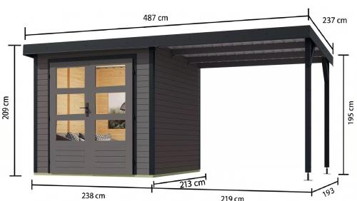 hybridný domček KARIBU JUPITER 3B (12361) terragrau / antracit + prístavok 219 cm