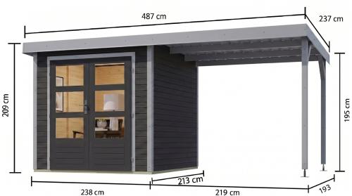 hybridný domček KARIBU JUPITER 3C (12363) antracit / svetlo sivý + prístavok 219 cm
