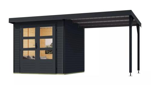 hybridný domček KARIBU JUPITER 3C (12364) antracit / antracit + prístavok 219 cm