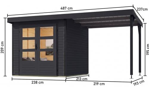 hybridný domček KARIBU JUPITER 3C (12364) antracit / antracit + prístavok 219 cm