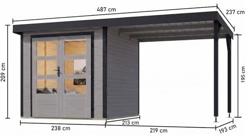 hybridný domček KARIBU JUPITER 3D (12370) svetlo sivý / antracit + prístavok 219 cm