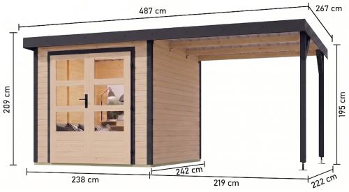 hybridný domček KARIBU JUPITER 3,5A (12373) natur / antracit + prístavok 219 cm
