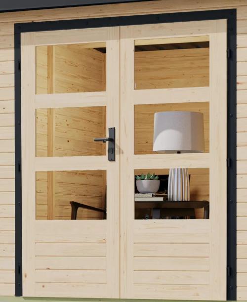 hybridný domček KARIBU JUPITER 3,5A (12373) natur / antracit + prístavok 219 cm