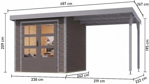 hybridný domček KARIBU JUPITER 3,5B (12375) terragrau / svetlo sivý + prístavok 219 cm