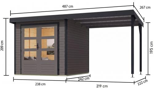 hybridný domček KARIBU JUPITER 3,5B (12376) terragrau / antracit + prístavok 219 cm
