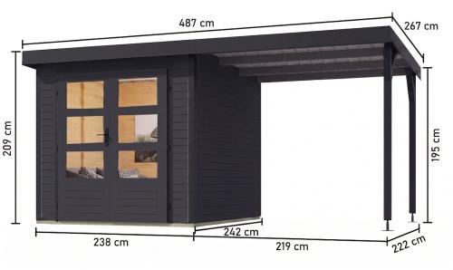 hybridný domček KARIBU JUPITER 3,5C (12379) antracit / antracit + prístavok 219 cm